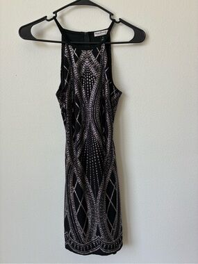 Xtraordinary Y2K Black Silver Glitter Open Back Bodycon Dress Size 1